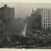 Black-and-white photo of foundation work on the site for the Fabian Theatre, southeast corner of Newark & Washington Sts., Hoboken, Dec. 17, 1927.