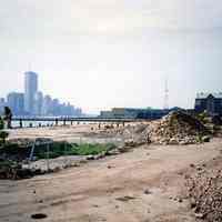 Color photo of demolition of former Port Authority Piers, ca. 4th to 2nd Sts., Hoboken, Spring 1996.