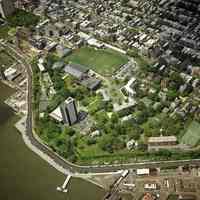 Digital reference image of color aerial view of Hoboken, June 6, 2003. Image number 8578. Photographer, Lee Ross, "Aerial Photography by Rosspilot."