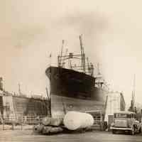 Image: S.S. American Farmer, American Merchant Line, on dry dock no.2, United Dry Dock, Fletcher Plant, Hoboken, N.J., no date, ca. 1932-39.