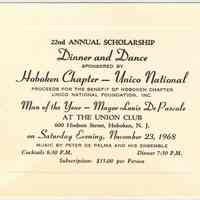 Digital images of tickets for 22nd Annual Scholarship Dinner and Dance, Hoboken Chapter Unico National, Union Club, Hoboken, Nov. 23, 1968.