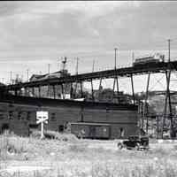 B+W photo negative of PSCT elevated trestle in Hoboken, n.d., ca. 1938.