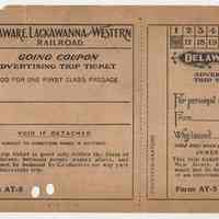 Ticket sample: D.L.& W. R.R. Advertising Trip Ticket, First Class for 1917; file date Nov. 29, 1916.
