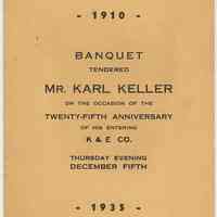 Program: Banquet honoring Karl Keller on 25th anniversary at K.&E., Union Club, Hoboken, Dec.5, 1935.