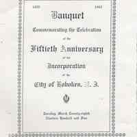 Photocopy of menu from Banquet Commemorating the Fiftieth Anniversary of the Incorporation of the City of Hoboken, March 28, 1905.