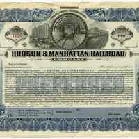 Stock certificate: Hudson & Manhattan Railroad Co. Preferred Stock Trust Certificate; For 100 shares; unissued. N.d., ca.1913-1918.