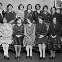 Sepia-tone photo of Rita Field & other women telephone operators, Jersey City, n.d., ca. 1930-1935.