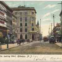 Postcard: Newark Str. looking West, Hoboken, N.J. Postmarked July 4, 1906.