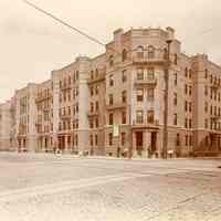 Sepia-tone photo of the Elysian (Yellow) Flats apartment building, 1200 block Washington St., Hoboken , ca. 1900.