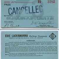Pass, railroad, blank: Erie Lackawanna Railway Company; 1973, unissued. Inkstamped: CANCELLED.