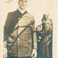 B+W photo of the 84-year old purser aboard the S.S. Saint Paul, North German Lloyd Line, North Atlantic?, 1914.