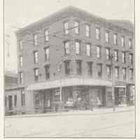 Printed black-and-white photograph of The Oasis, cafe - bar, 100 Washington Street, Hoboken, no date, ca. 1904-1908.