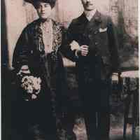 Color photo reproduction of 1905 studio photo of Domenico & Pasqualina Pescatore at the time of their marriage, Avellino, Italy.