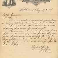 Letter of veto by Mayor Edwin J. Kerr, Hoboken, to City Council re Resolution empowering the City Prison Keeper to feed prisoners at Police Station, August 2, 1886.