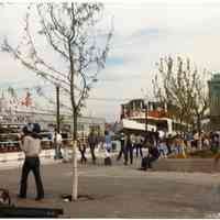 Color photo of people at Erie Lackawanna Plaza dedication, Hoboken, Oct. 22, 1984.