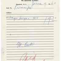 Group of 7 receipts for ice cream making ingredients sold to Nicola Principe (Yum Yum & Lemon Ice), Hoboken, mostly 1960.