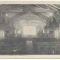 Postcard: 3211 - Auditorium, Y.M.C.A. Hudson Hut, Hoboken, N.J. No date, circa 1919-1922; unposted.