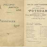 Passenger list: S.S. Potsdam, Holland America Line, Rotterdam to New York via Boulogne sur mer, Sat., May 4, 1907.