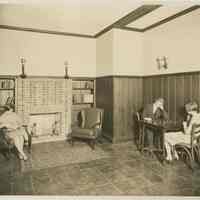Sepia-tone photo of a lounge at the Y.M.C.A., 13th & Washington Street, Hoboken, no date, ca. 1929.