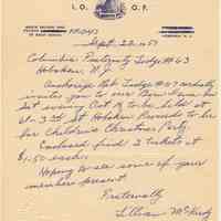 Anchorage Rebekah Lodge No. 107, I.O.O.F., Hoboken, N.J. Invitation: Anchorage Rebekah Lodge No. 107, I.O.O.F., Sept. 22, 1957 to Columbia Fraternity Lodge No. 63, Hoboken, for Barn Dance, 61 3rd St., Hoboken, Oct. 19, 1957.