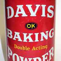 Can: Davis OK Baking Powder. 10 lb. R. B. Davis Company, Hoboken, N.J., n.d., ca. 1945-1952.