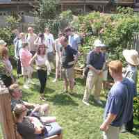 Digital color image of the gardens and people on the Secret Gardens Tour, Hoboken Historical Museum, Hoboken, June 9, 2002.