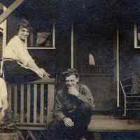 Digital image of photo of man and woman on porch, no place (probably not Hoboken), no date, circa late 1910-1920.
