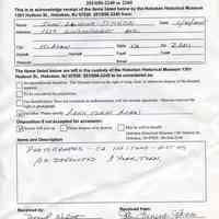 Gouze-Luning Family Papers, temporary custody receipt for photographs to be scanned and returned, ca. 1 year from June 30, 2015.