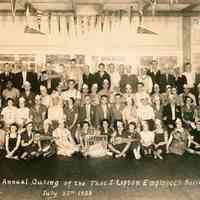 Sepia-tone group photo of the Second Annual Outing of the Thomas J. Lipton Employees Social Club, Ladentown, N.Y., July 23, 1938.