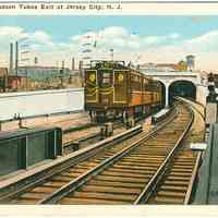          Digital image of Hudson & Manhattan R.R. postcard titled: Hudson Tubes Exit at Jersey City, N.J. No date, ca. 1922 picture number 1
   