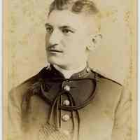 Cabinet photo of man with mustache in military uniform, no date, circa 1885-1890.