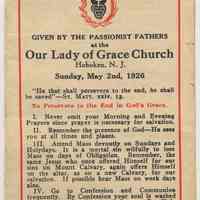 Pamplet: Remembrance of the Holy Mission Given by the Passionist Fathers, Our Lady of Grace Church, Hoboken, May 2 1926.