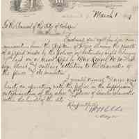 Digital image, holographic document: Mayor William Ellis letter to Council on police report of raid on saloon owned by Max Kruger, March 1, 1893.