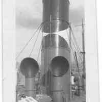 B+W photo of the new funnel of the S.S. Liscaola, Hoboken, no date, ca. 1940.