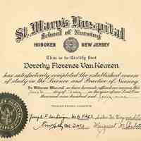 Diploma of Dorothy Florence Van Keuren, Saint Mary Hospital School of Nursing, Hoboken, July 10, 1949.