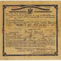 Color photo: naturalization certificate of Frank Palumbo, 309 Harrison St., Hoboken, Sept. 14, 1923.