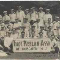 B+W panoramic group photo of members of the Thomas Keelan Association of Hoboken, N.J., no place (Fairlawn, N.J.?), August 18, 1935.