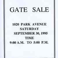          Gate Sale 007. 09-30-1995 1020 Park Ave.
   