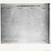 B+W photos, 2, of the Knickerbocker Ball Club Gamebook #1, pp 1 + 2, Oct. 6, 1845.