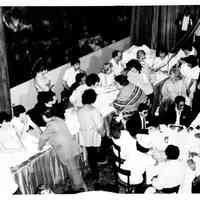 B+W photo of Tom Vezzetti campaign supporters in Union Club ballroom on election night, Hoboken, [June 11, 1985].