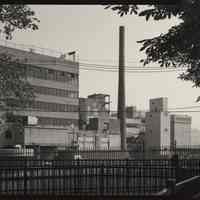 B+W photo of former Maxwell House Coffee plant exterior, overview from Elysian Park, looking northeast, Hoboken, 2003.