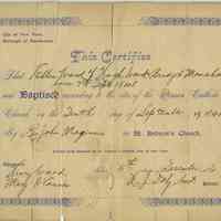 Certified baptismal certificate for Ellen Ward, born Sept. 7, 1848, baptised Sept. 10, 1848, St. Andrew