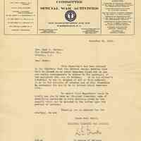 TLS from L.G. Smith, National Catholic War Council to Mrs. Mary H. Markey, Nov. 29, 1919, re closing the Admiral Benson Club, Hoboken, ca. Dec. 1st & disposal of club