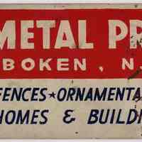Sign: Papay Metal Products, Hoboken, N.J., no date, ca. 1990?