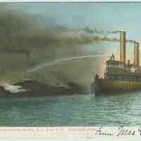 Postcard: Fireboat in Action North River, D.L. & W. R.R. Hoboken Fire,