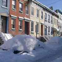 Color photos, 4, of exteriors the day after a snowstorm (blizzard), Hoboken, February 13, 2006.