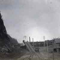 Sepia tone photo of railroad tracks on the west side of Hoboken going into Weehawken, Hoboken, n.d., ca. 1890-1900.