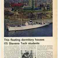 Ad, magazine: This floating dormitory houses 175 Stevens Tech students. Ad by Bethlehem Steel Corp. No date, (1968).