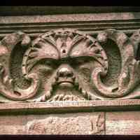 Color slide of close-up view of decorative tile on a building on Bloomfield between 10th and 11th