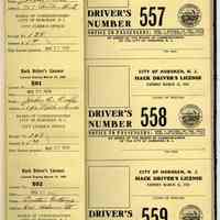 License form book: Public Hack Drivers License 500-601. Hoboken, 1934-1935.